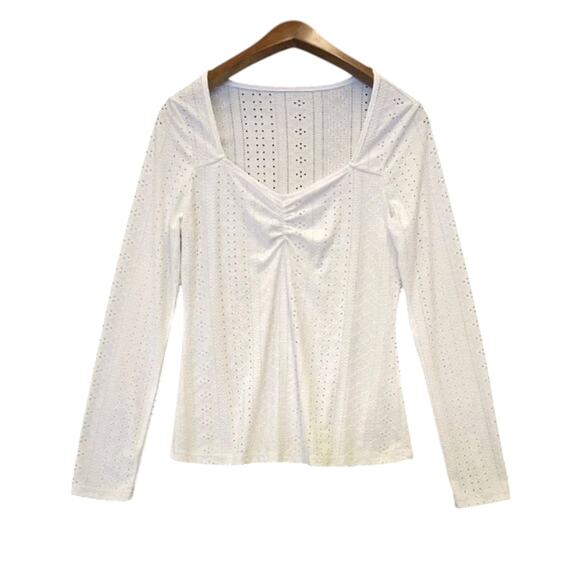 Y2K Style Womens Top Large Ruched White Eyelet Sweatheart Soft Girl Cottagecore - Picture 1 of 7